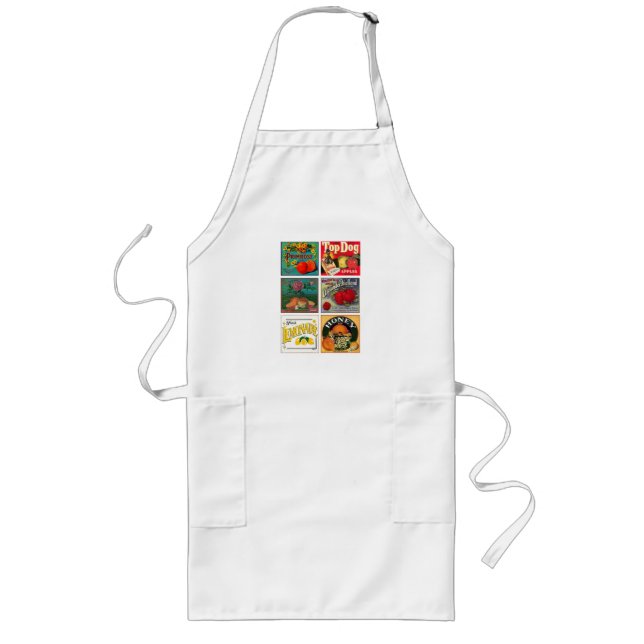 Vintage fruit advertisement label collage long apron (Front)