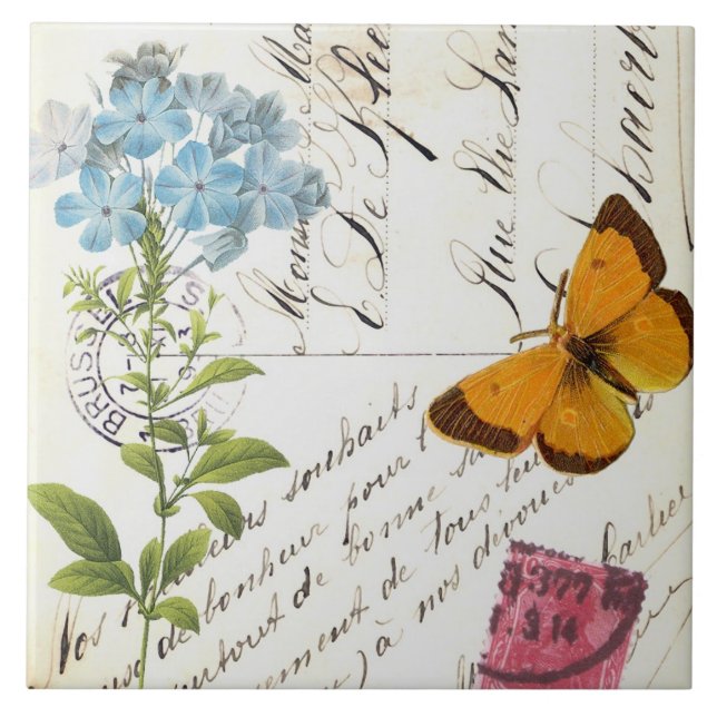 Vintage Fruit and Floral Postcard...tile Tile (Front)