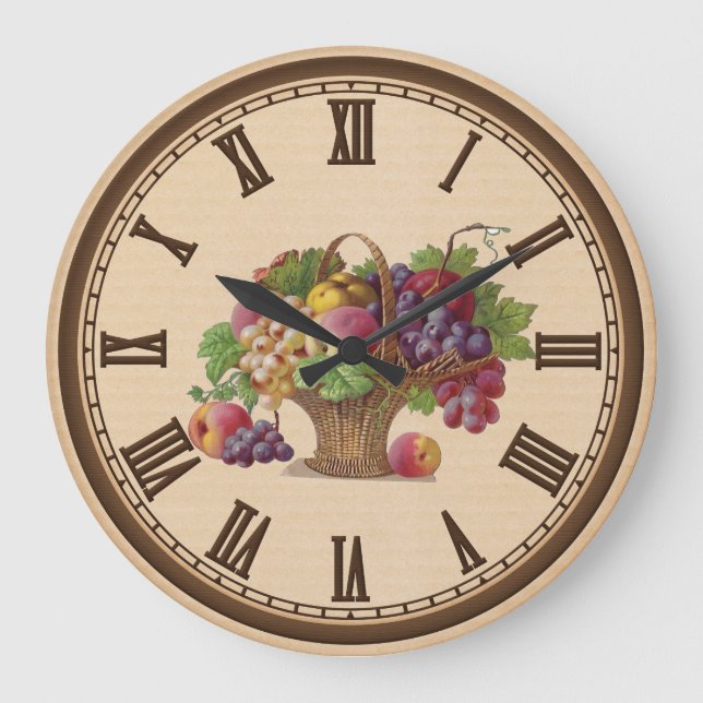 Vintage Fruit Basket kitchen wall clock (Front)