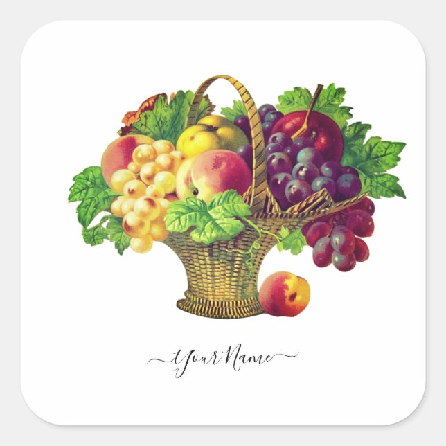 Vintage Fruit Basket - personalized Square Sticker (Front)