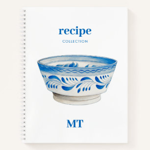 Vintage Fruit Bowl Recipe Cookbook Monogram  Notebook