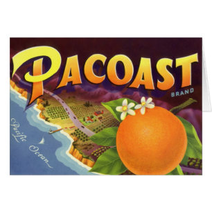 Vintage Fruit Crate Art Étiquette, Oranges Pacoast