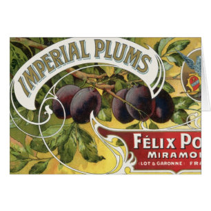 Vintage Fruit Crate Art Étiquette, Plums impériaux