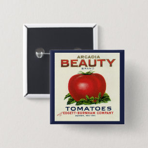 Vintage Fruit Crate Label, Arcadia Beauty Tomatoes 2 Inch Square Button