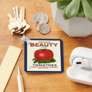 Vintage Fruit Crate Label, Arcadia Beauty Tomatoes Keychain
