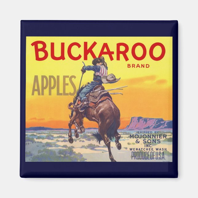 Vintage Fruit Crate Label Art, Buckaroo Apples Magnet (Front)