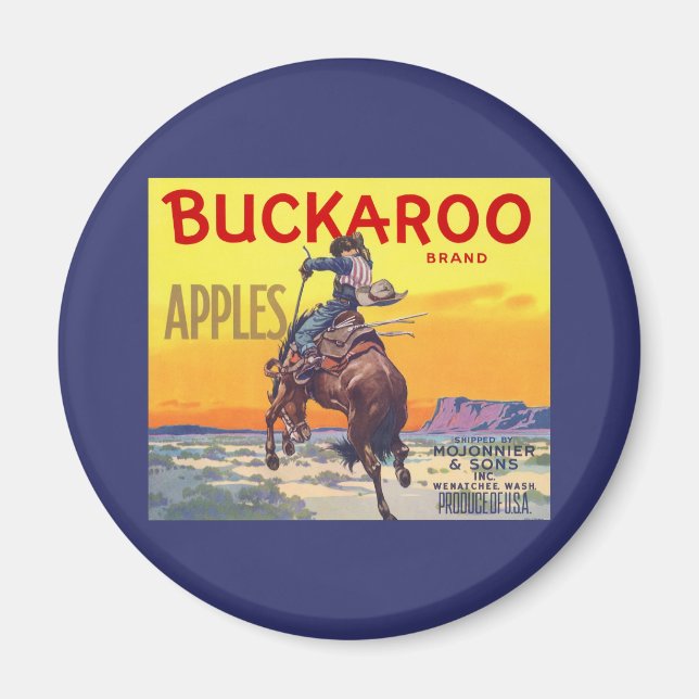 Vintage Fruit Crate Label Art, Buckaroo Apples Magnet (Front)