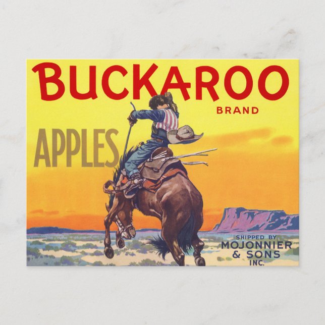 Vintage Fruit Crate Label Art, Buckaroo Apples Postcard (Front)
