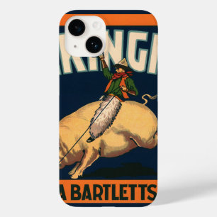 Vintage Fruit Crate Label Art Cowboy on Pig Rodeo Case-Mate iPhone 14 Case