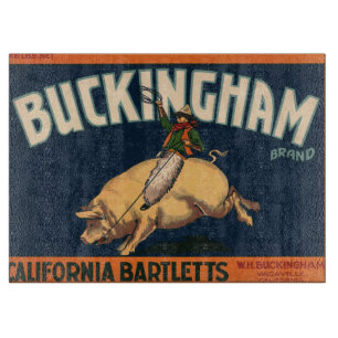 Vintage Fruit Crate Label Art Cowboy on Pig Rodeo Cutting Board