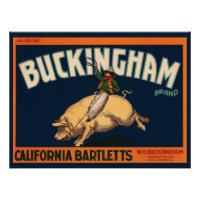 Vintage Fruit Crate Label Art Cowboy on Pig Rodeo