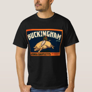 Vintage Fruit Crate Label Art Cowboy on Pig Rodeo T-Shirt