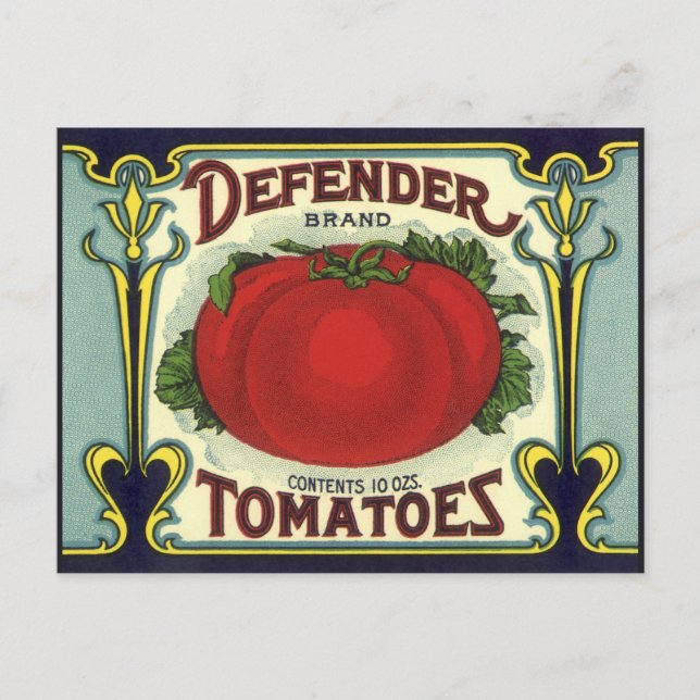 Vintage Fruit Crate Label Art, Defender Tomatoes Postcard (Front)