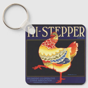 Vintage Fruit Crate Label Art, Hi Stepper Chicken Keychain