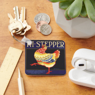 Vintage Fruit Crate Label Art, Hi Stepper Chicken Keychain