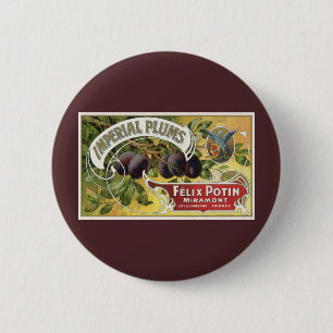 Vintage Fruit Crate Label Art, Imperial Plums 2 Inch Round Button