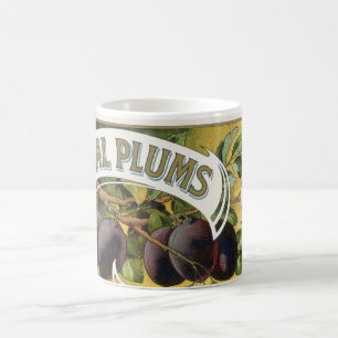 Vintage Fruit Crate Label Art, Imperial Plums Coffee Mug