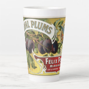 Vintage Fruit Crate Label Art, Imperial Plums Latte Mug