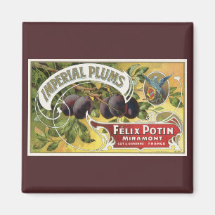 Vintage Fruit Crate Label Art, Imperial Plums Magnet