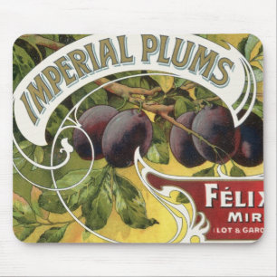 Vintage Fruit Crate Label Art, Imperial Plums Mouse Pad