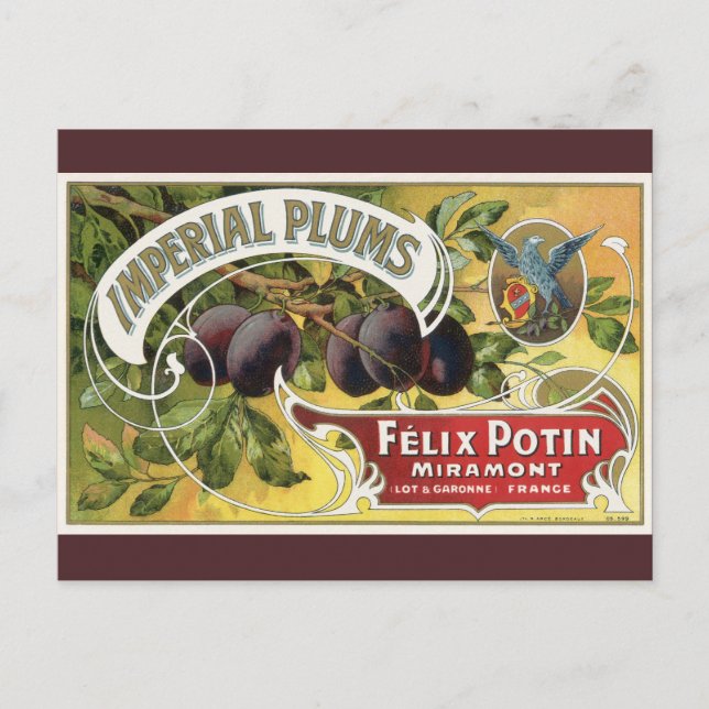 Vintage Fruit Crate Label Art, Imperial Plums Postcard (Front)