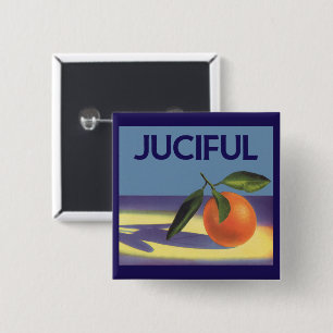 Vintage Fruit Crate Label Art, Juciful Oranges 2 Inch Square Button