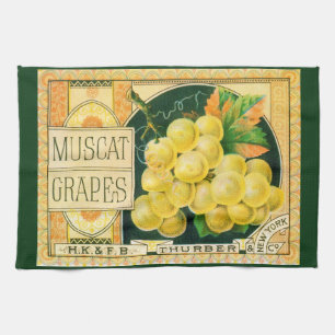 Vintage Fruit Crate Label Art, Muscat Grapes Kitchen Towel