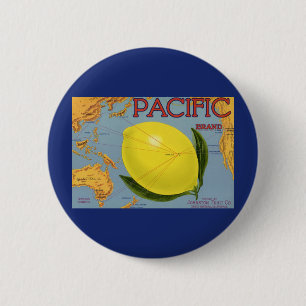 Vintage Fruit Crate Label Art Pacific Lemon Citrus 2 Inch Round Button