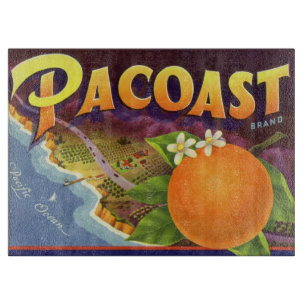 Vintage Fruit Crate Label Art, Pacoast Oranges Cutting Board