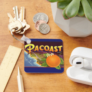 Vintage Fruit Crate Label Art, Pacoast Oranges Keychain