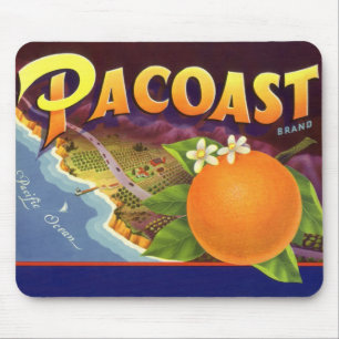 Vintage Fruit Crate Label Art, Pacoast Oranges Mouse Pad