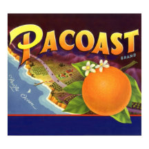 Vintage Fruit Crate Label Art, Pacoast Oranges