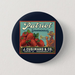 Vintage Fruit Crate Label Art Patriot Strawberries 2 Inch Round Button