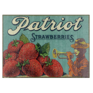 Vintage Fruit Crate Label Art Patriot Strawberries Cutting Board
