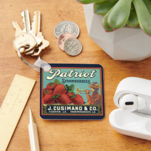 Vintage Fruit Crate Label Art Patriot Strawberries Keychain