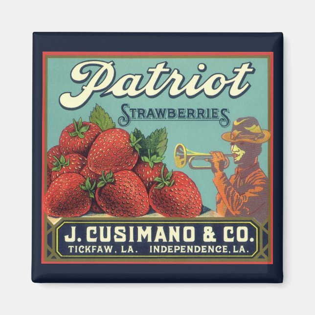 Vintage Fruit Crate Label Art Patriot Strawberries Magnet (Front)