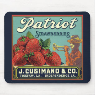 Vintage Fruit Crate Label Art Patriot Strawberries Mouse Pad