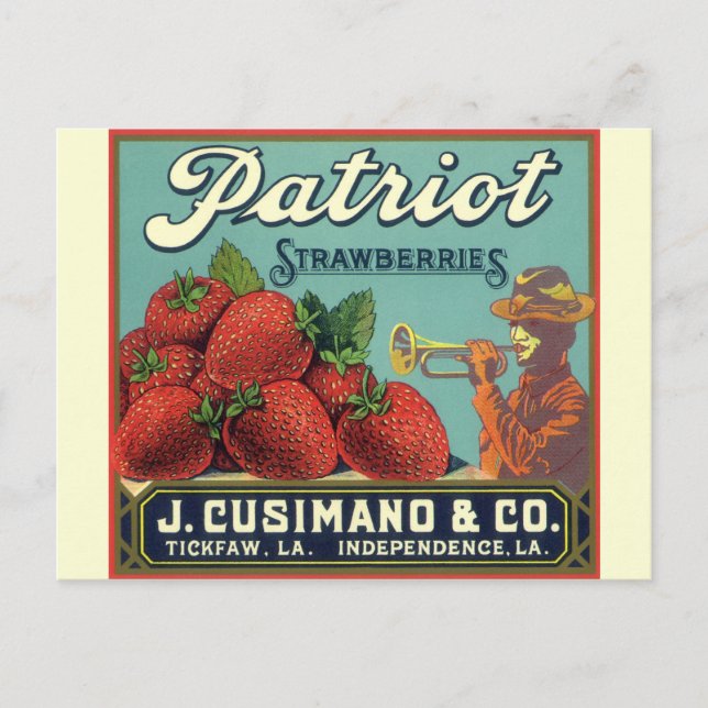 Vintage Fruit Crate Label Art Patriot Strawberries Postcard (Front)