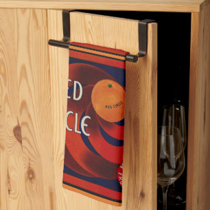 Vintage Fruit Crate Label Art Red Circle Oranges Kitchen Towel