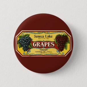 Vintage Fruit Crate Label Art, Seneca Lake Grapes 2 Inch Round Button