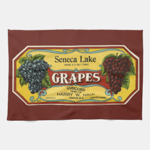 Vintage Fruit Crate Label Art, Seneca Lake Grapes Kitchen Towel