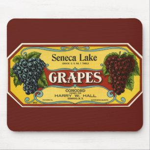 Vintage Fruit Crate Label Art, Seneca Lake Grapes Mouse Pad
