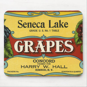 Vintage Fruit Crate Label Art, Seneca Lake Grapes Mouse Pad