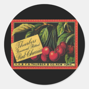 Vintage Fruit Crate Label Art, Thurber Cherries
