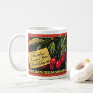 Vintage Fruit Crate Label Art, Thurber Cherries Coffee Mug