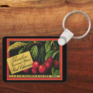 Vintage Fruit Crate Label Art, Thurber Cherries Keychain