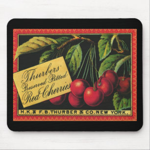 Vintage Fruit Crate Label Art, Thurber Cherries Mouse Pad