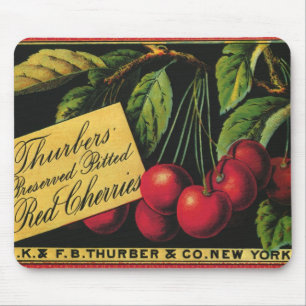 Vintage Fruit Crate Label Art, Thurber Cherries Mouse Pad