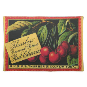 Vintage Fruit Crate Label Art, Thurber Cherries Placemat