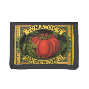 Vintage Fruit Crate Label Art, Wayne Co Tomatoes Trifold Wallet